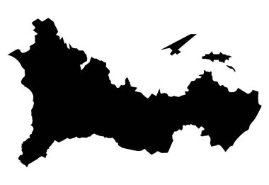 Abstract outline of a geographical landmass in solid black, creating a mysterious map silhouette. Generative AI. clipart