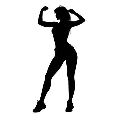 Powerful female silhouette flexing muscles, representing strength and empowerment. Generative AI. clipart