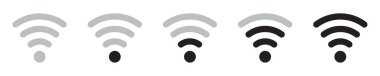 Modern minimalist vektör biçiminde Wi-Fi sinyal kuvvet simgeleri.