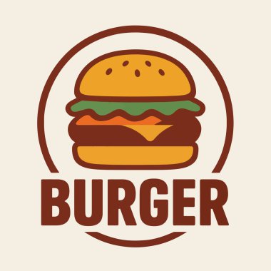 Hamburger logosu istiflenmiş et, peynir ve taze marul gösteriyor.