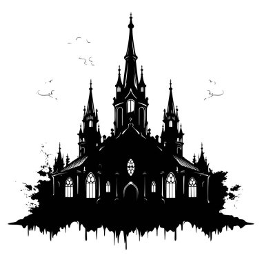 Gotik katedral silueti, kuleleri ve dramatik bir tasarımı var. Üretici yapay zeka