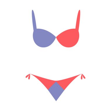 Kırmızı ve mor üçgen dizaynlı renkli bikini