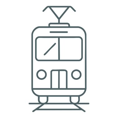 Demiryollarında, vektör sanatında elektrik direğiyle çizilmiş tramvay.