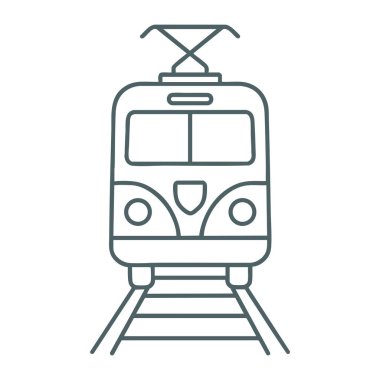 Demiryolu hattındaki bir tramvayın ön görüntüsü.