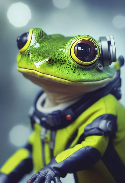 scene astronaut green frog