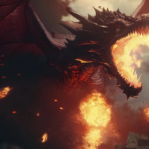 An extremely terrifying fire dragon raged above the sky.