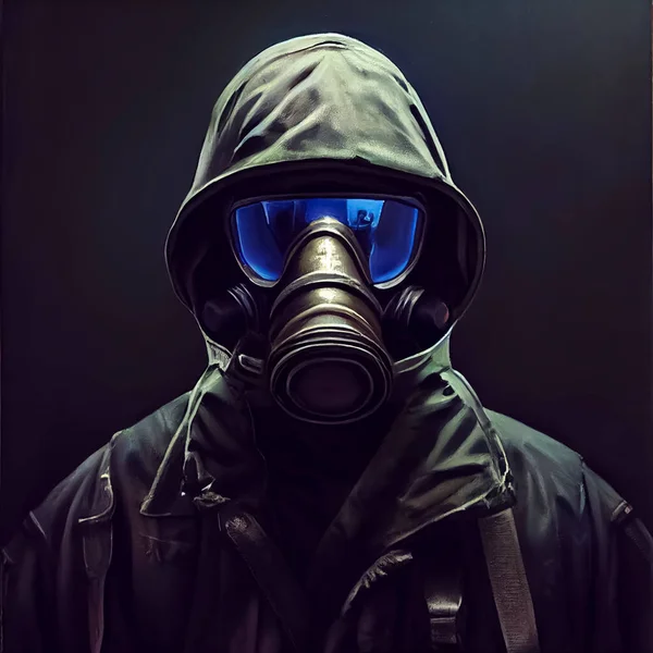 person wearing gas mask