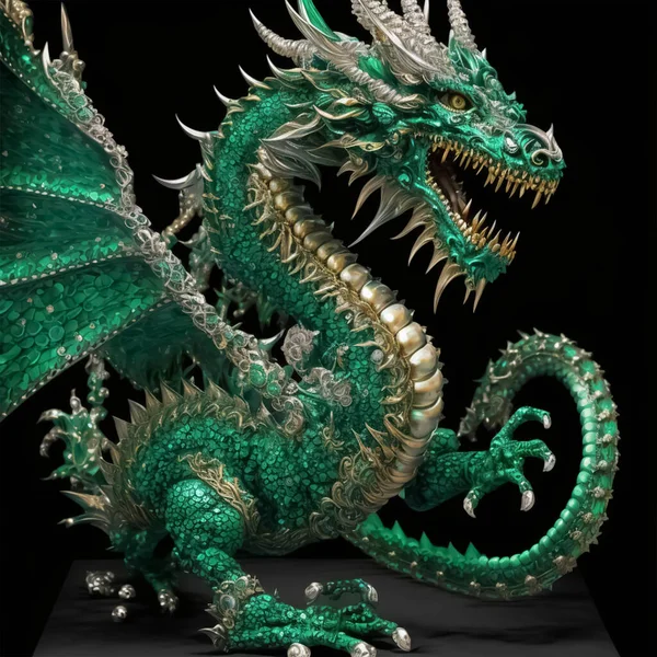 green dragon on black background