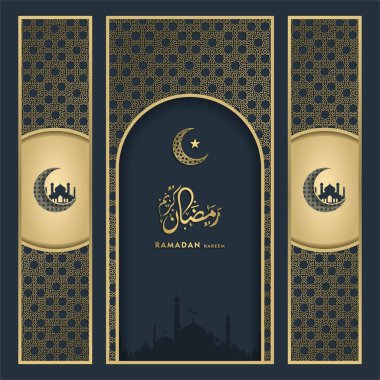 islamic greeting ramadan kareem card square background black gold color design for islamic party