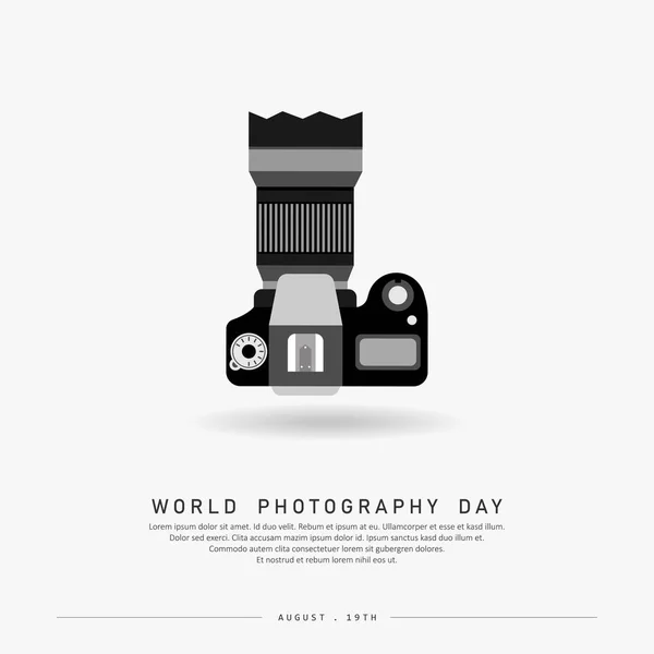 Fotografia Mundial Vetor Dia Design Tipográfico Com Câmera Bom Modelo — Vetor de Stock