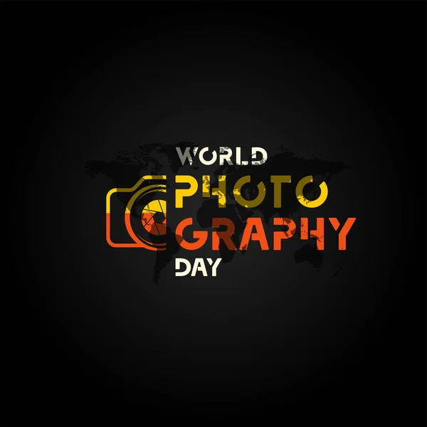 Journée Mondiale Photographie Vecteur Typographie Design Avec Appareil Photo Bon — Image vectorielle