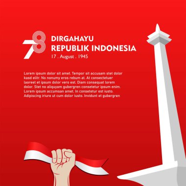 Endonezya Bağımsızlık Günü 'nüz kutlu olsun, 17 Ağustos. kırmızı ve beyaz tasarımı olan tebrik kartı