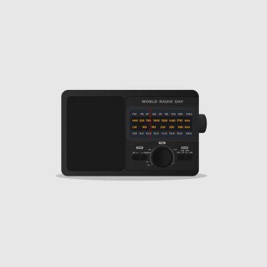 Gerçekçi klasik radyo akortçusu. Dünya Radyo Günü. Vektör illüstrasyonu kopyalama alanı ile izole edilmiş pankart