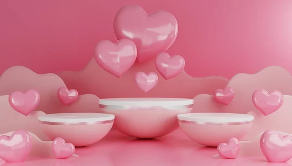Rendern Valentinstag Mit Rosa Podiumständer Für Verliebtes Produkt Und Herz — Stockfoto