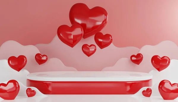 Rendern Valentinstag Mit Rosa Podiumständer Für Verliebtes Produkt Und Herz — Stockfoto