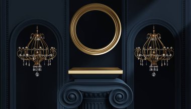 Ürün arka plan podyumu için Roma sütunlu 3d lüks podyum arka planda kozmetik podructlar görüntüleme kutusu için klasik stil.