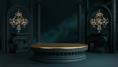 Ürün arka plan podyumu için Roma sütunlu 3d lüks podyum arka planda kozmetik podructlar görüntüleme kutusu için klasik stil.