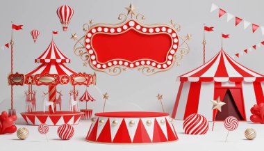 3D Karnaval podyumu. Sirk çadırı, 3 boyutlu illüstrasyon.