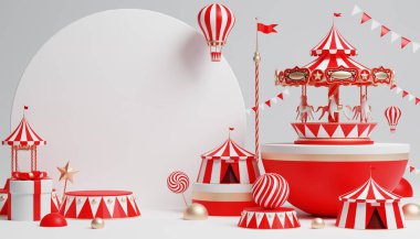 3D Karnaval podyumu. Sirk çadırı, 3 boyutlu illüstrasyon.