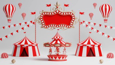 3D Karnaval podyumu. Sirk çadırı, 3 boyutlu illüstrasyon.