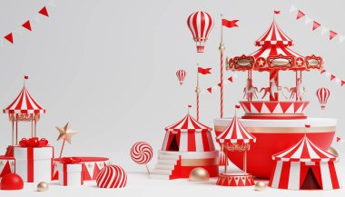 3D Karnaval podyumu. Sirk çadırı, 3 boyutlu illüstrasyon.