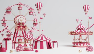 3D Karnaval podyumu. Sirk çadırı, 3 boyutlu illüstrasyon.