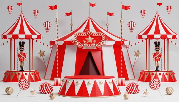 Pódio Carnaval Com Muitos Passeios Lojas Circo Tenda Ilustração — Fotografia de Stock