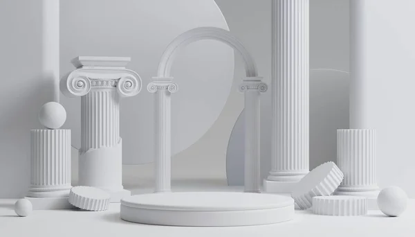 stock image 3d luxury podium with roman column for product background with white background for branding presentation 3d rendering illustration.