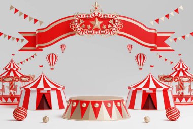3D lunapark, sirk, panayır temalı podyum. Sirk çadırı 3D.