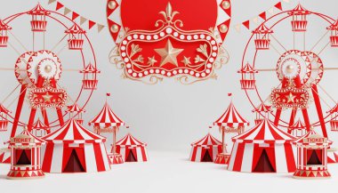 3D lunapark, sirk, panayır temalı podyum. Sirk çadırı 3D.