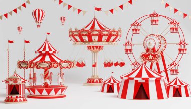 3D lunapark, sirk, panayır temalı podyum. Sirk çadırı 3D.