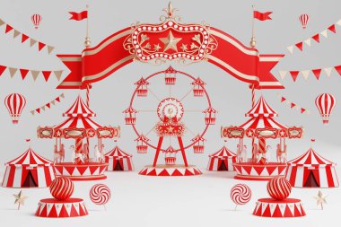 3D lunapark, sirk, panayır temalı podyum. Sirk çadırı 3D.