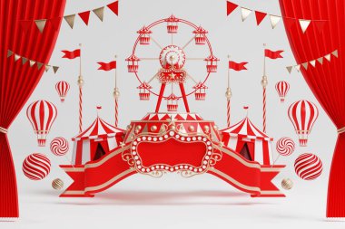 3D lunapark, sirk, panayır temalı podyum. Sirk çadırı 3D.