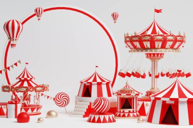 3D lunapark, sirk, panayır temalı podyum. Sirk çadırı 3D.