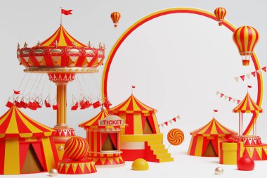 3D lunapark, sirk, panayır temalı podyum. Sirk çadırı 3D.