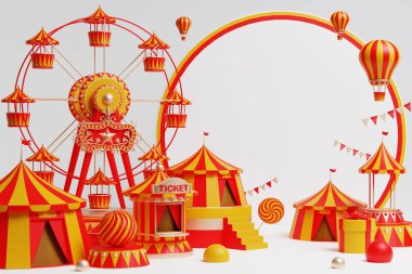 3D lunapark, sirk, panayır temalı podyum. Sirk çadırı 3D.
