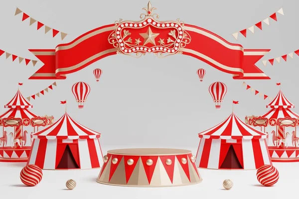 Parco Divertimenti Circo Carnevale Fiera Tema Podio Con Molte Giostre — Foto Stock