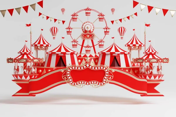 Parque Diversões Circo Pódio Temático Feira Carnaval Com Muitos Passeios — Fotografia de Stock