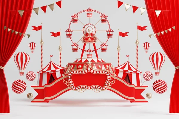Parque Diversões Circo Pódio Temático Feira Carnaval Com Muitos Passeios — Fotografia de Stock
