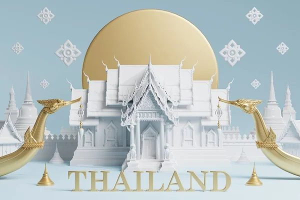 3Dタイ旅行のコンセプトの象徴的な3Dイラストでタイを訪問する最も美しい場所 タイの建築と伝統遺産 — ストック写真