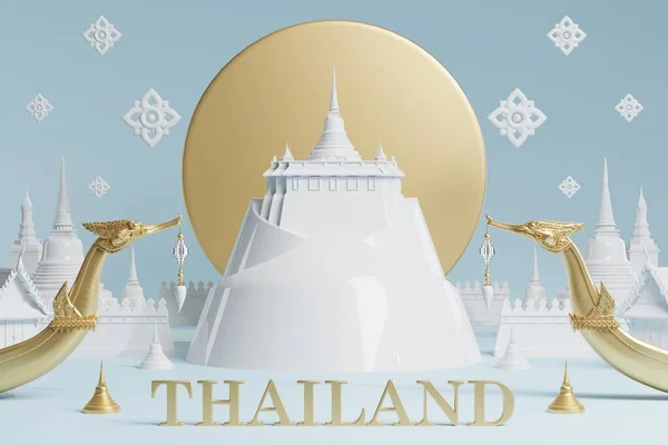 3Dタイ旅行のコンセプトの象徴的な3Dイラストでタイを訪問する最も美しい場所 タイの建築と伝統遺産 — ストック写真