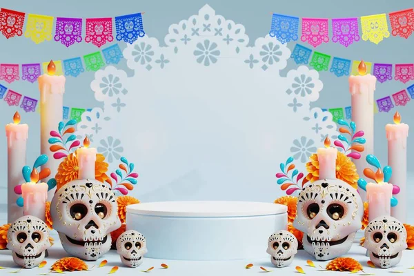 Rendering Day Dead Dia Muertos Altar Concept Composition Cute Sugar — Stock Photo, Image