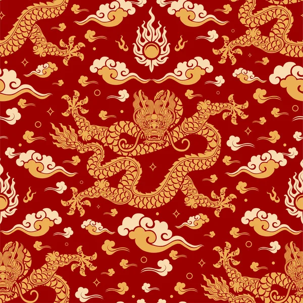 Бесшовный Узор Счастливого Китайского Нового 2024 Года Знак Зодиака Дракона — стоковый вектор
