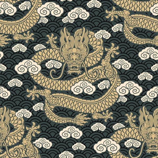 Modèle Sans Couture Heureux Nouvel Chinois 2024 Signe Zodiaque Dragon — Image vectorielle