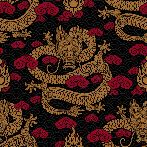 Modèle Sans Couture Heureux Nouvel Chinois 2024 Signe Zodiaque Dragon — Image vectorielle