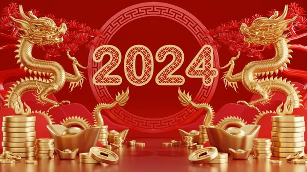 Ilustração Renderização Para Feliz Ano Novo Chinês 2024 Signo Zodíaco — Fotografia de Stock