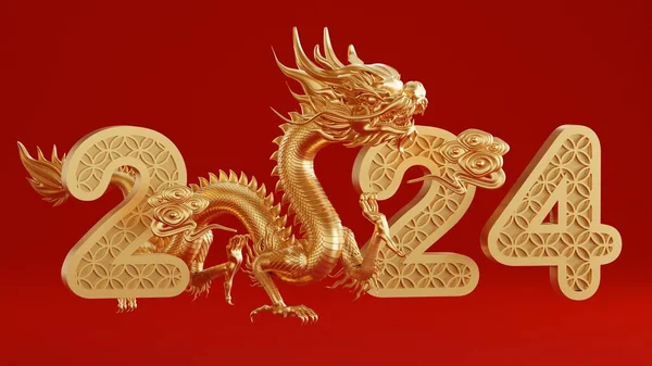 Renderelés Illusztráció Boldog Kínai Újév 2024 Sárkány Állatöv Jel Virág — Stock Fotó