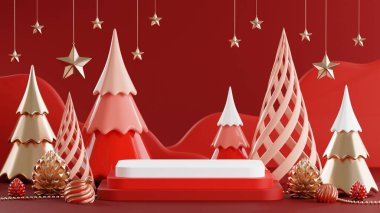 Noel ağacı, Noel Baba, hediye kutuları, kurdele, top, kar, ürün, promosyon satışı, sunum arkaplan rengi 3D sunum sunumu.