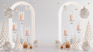 Noel ağacı, Noel Baba, hediye kutuları, kurdele, top, kar, ürün, promosyon satışı, sunum arkaplan rengi 3D sunum sunumu.