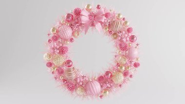 Lüks Noel çelengi Noel ağacı, Noel Baba, hediye kutuları, kurdele, top, kar, ürün, promosyon satışı, sunum 3d